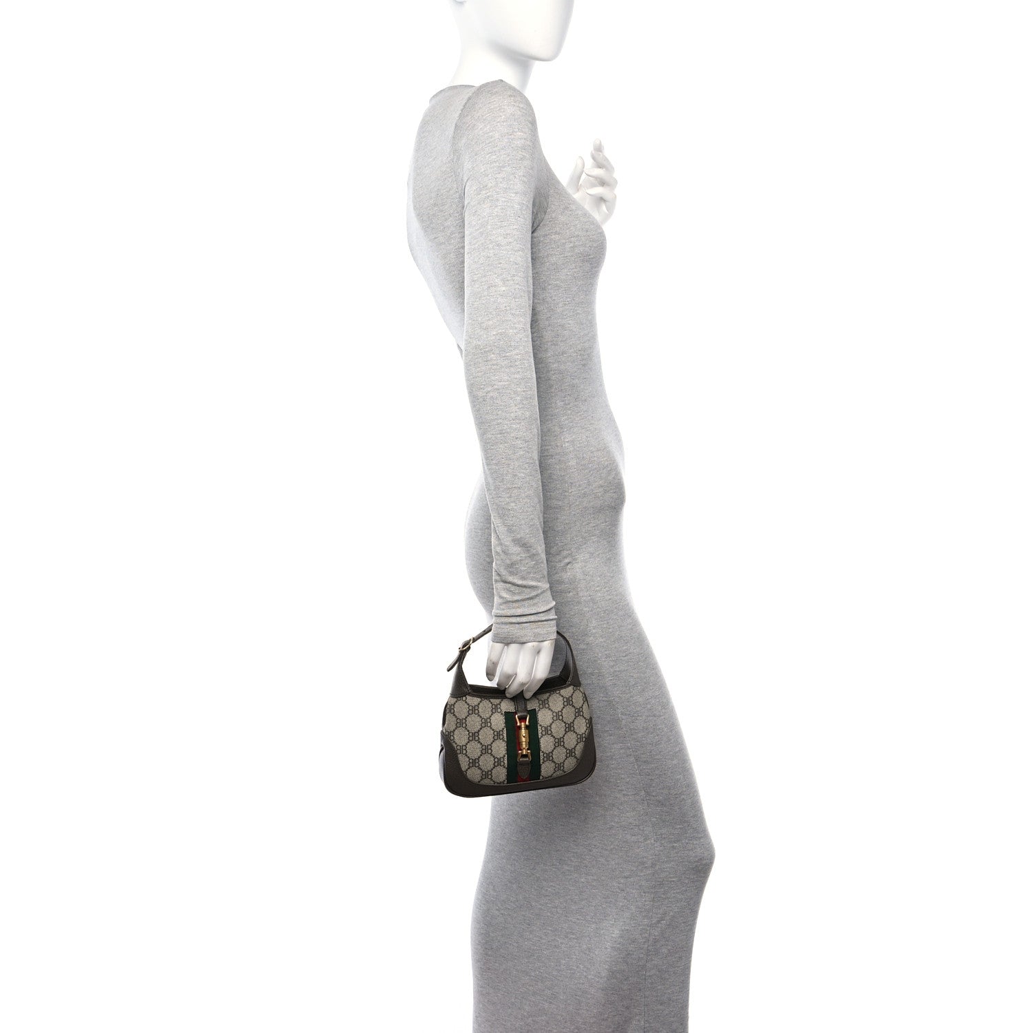 Gucci X BALENCIAGA BB Supreme Monogram Calfskin Web Mini Jackie 1961 Hobo Beige Ebony 2 of 11