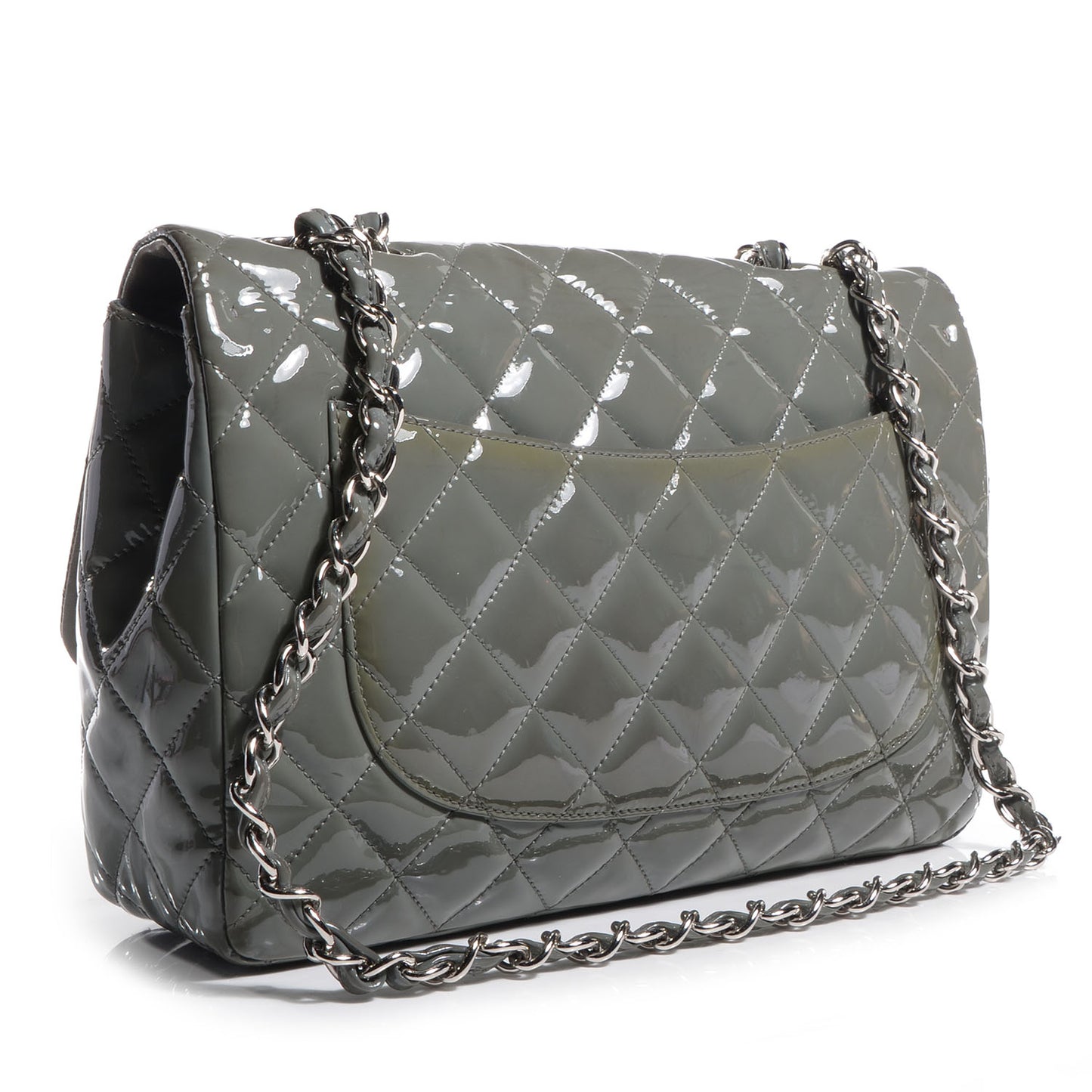 Patent Quilted Jumbo Single Flap Grey