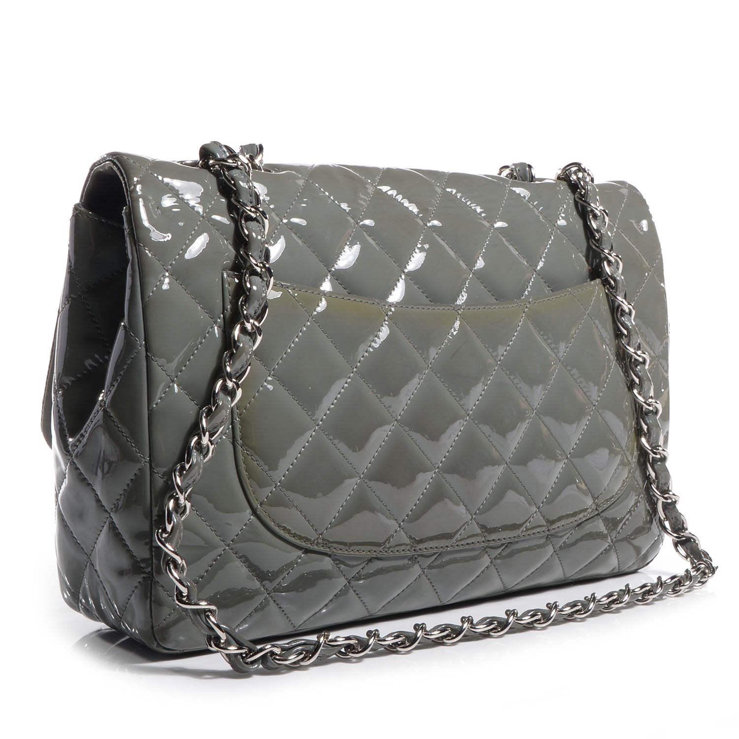 Chanel Patent Quilted Jumbo Single Flap Grey 3 of 9
