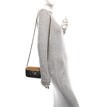 Chanel Suede Shiny Lambskin Quilted Phone Holder With Chain Black Beige 2 of 12