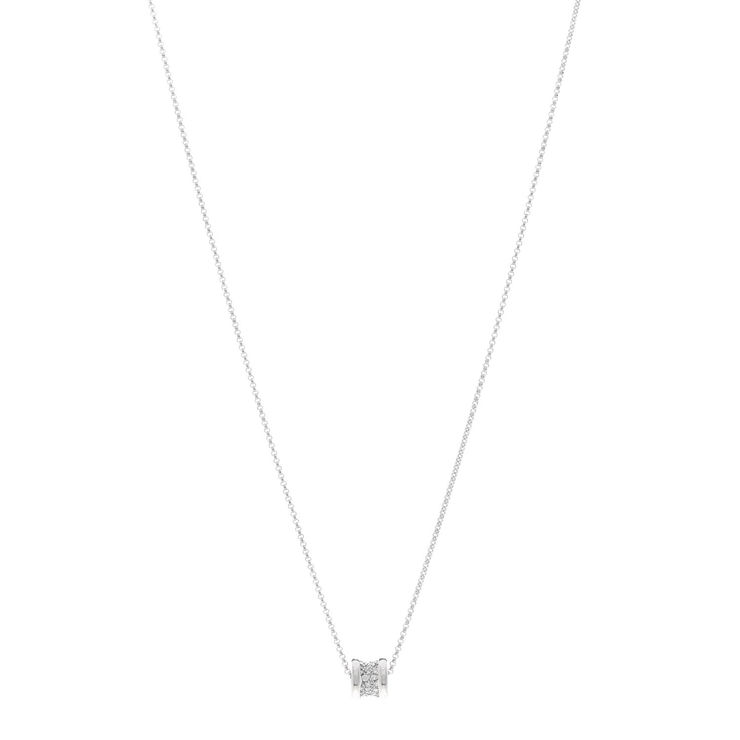18K White Gold Diamond Small B.Zero1 Pave Pendant Necklace