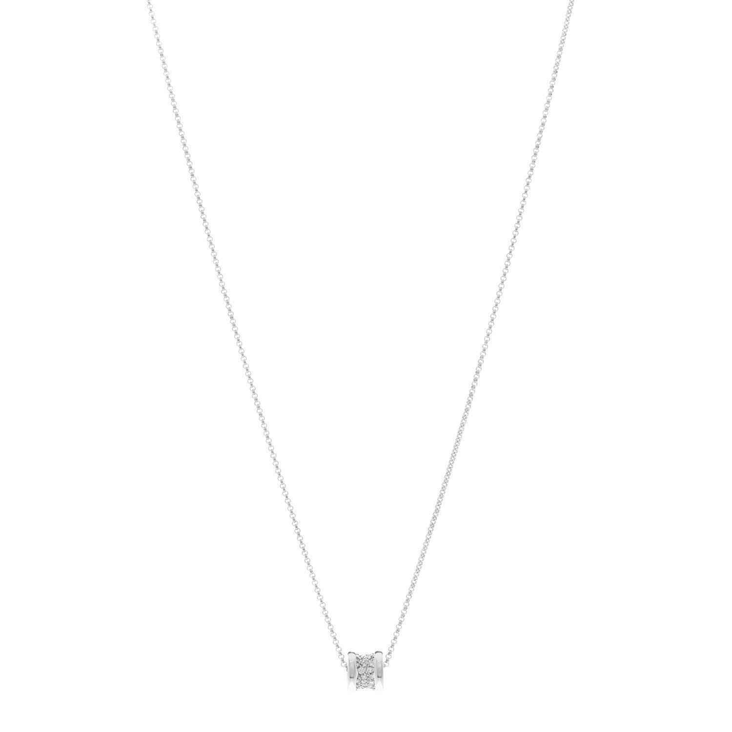 Bulgari 18K White Gold Diamond Small B.Zero1 Pave Pendant Necklace 1 of 5