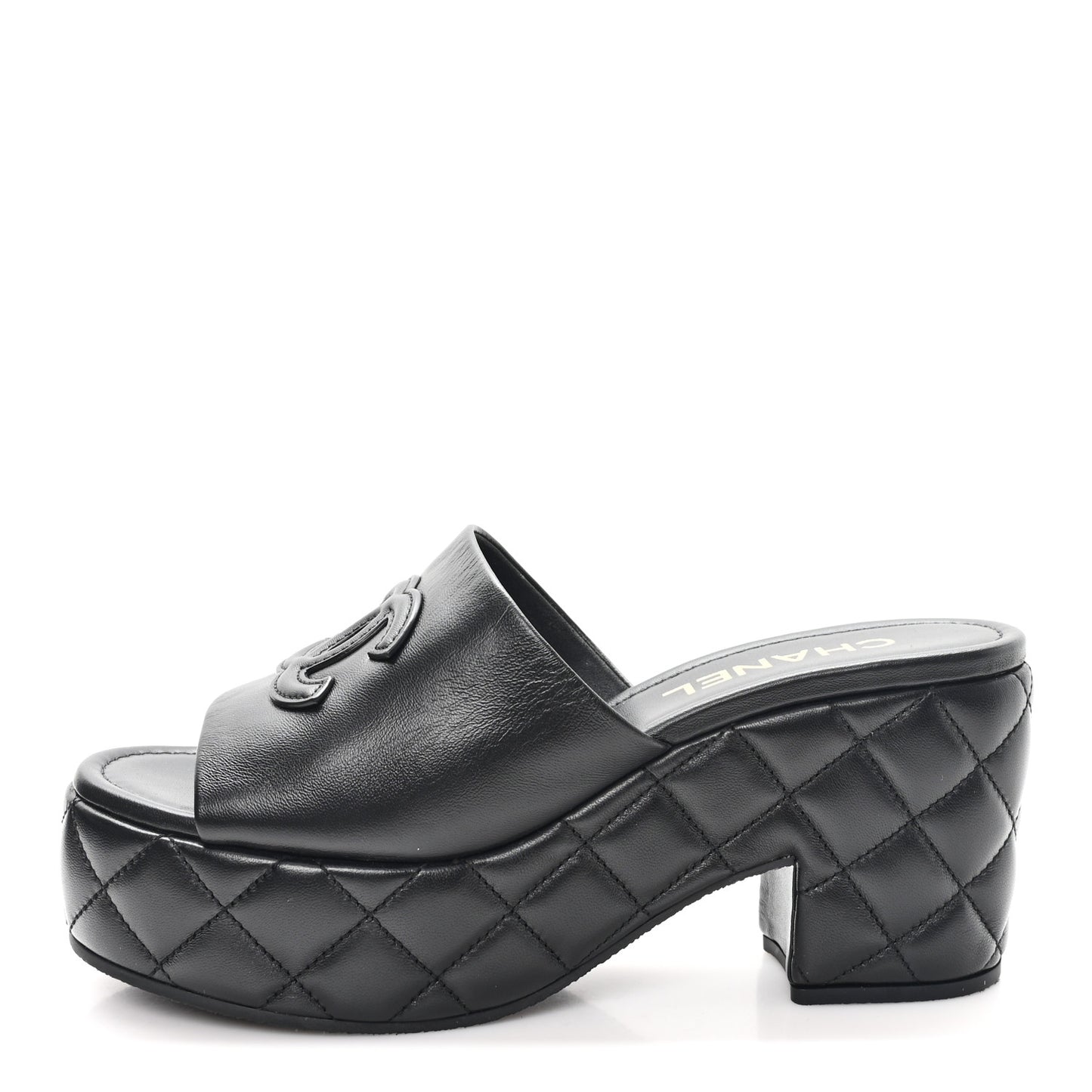 Lambskin Quilted CC Platform Mules 41 Black