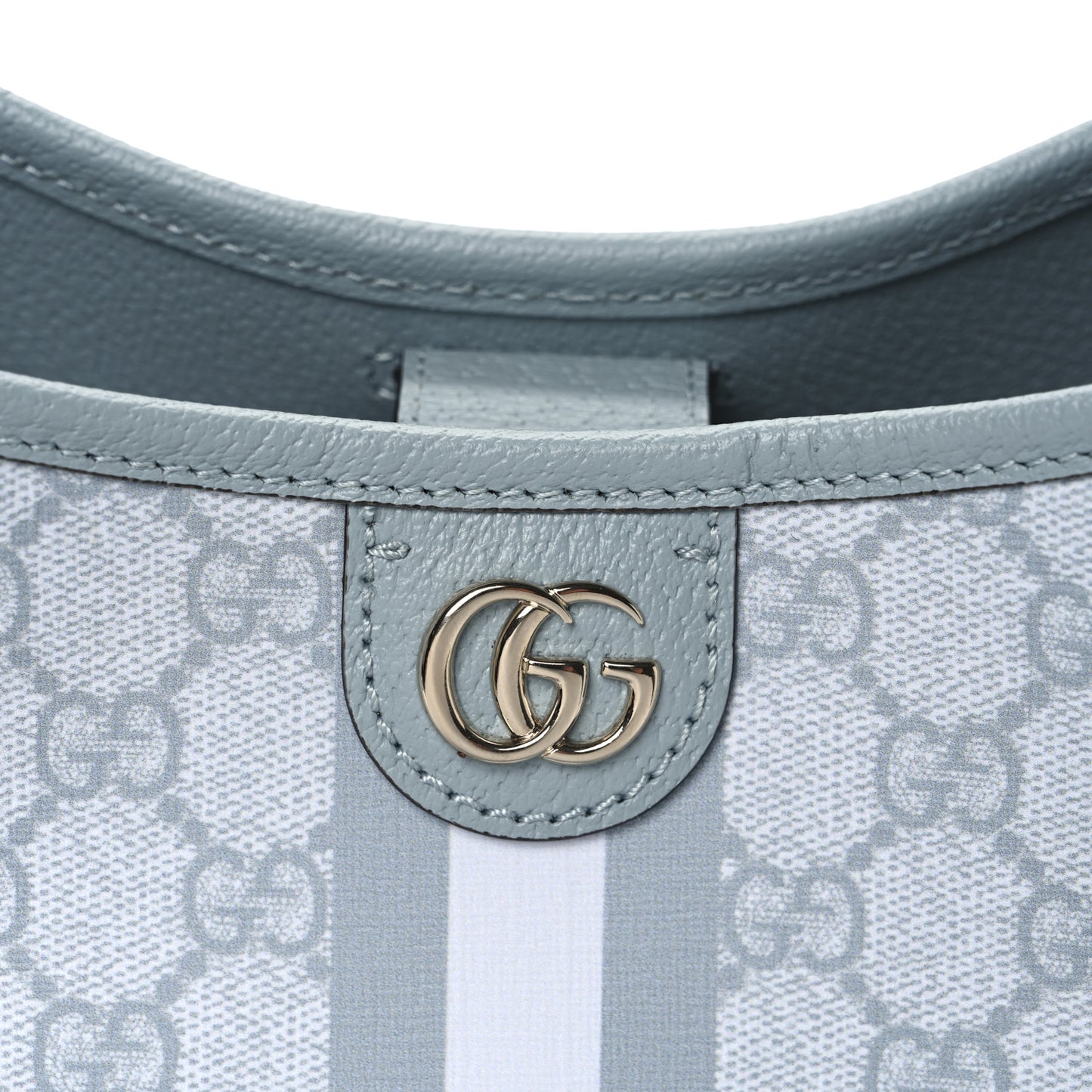 GG Supreme Monogram Textured Dollar Calfskin Web Small Ophidia Bucket Shoulder Bag Dusty Blue