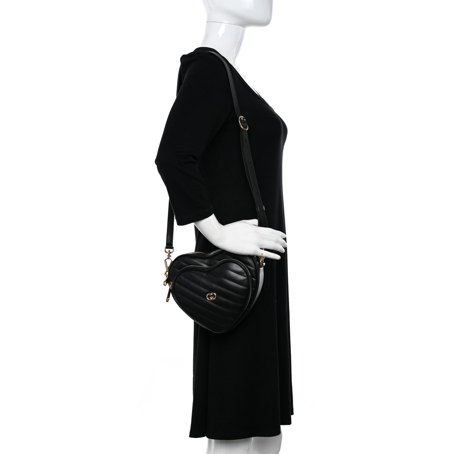Calfskin Matelasse Diagonal Mini Interlocking G Heart Shoulder Bag Black