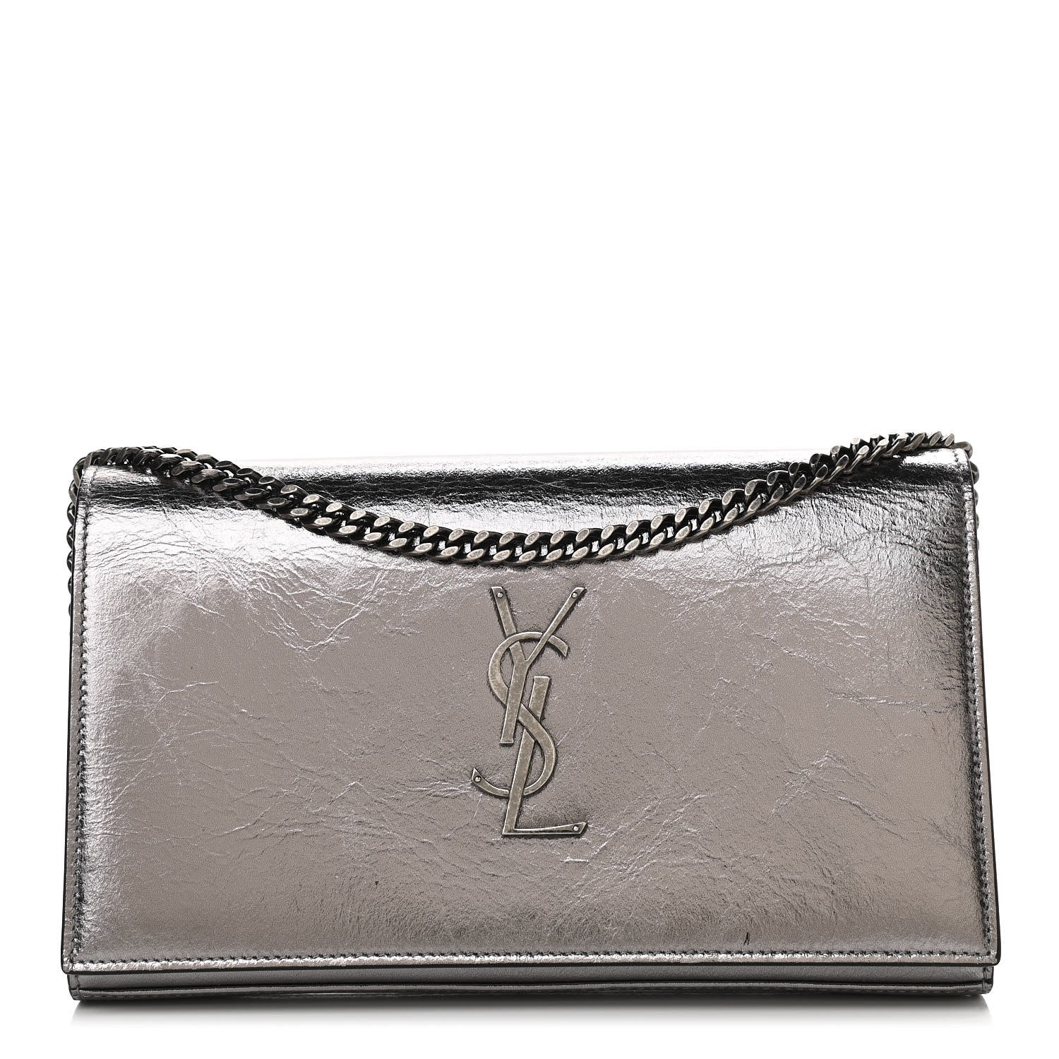 Saint Laurent Metallic Calfskin Monogram Chain Wallet Argento 1 of 11