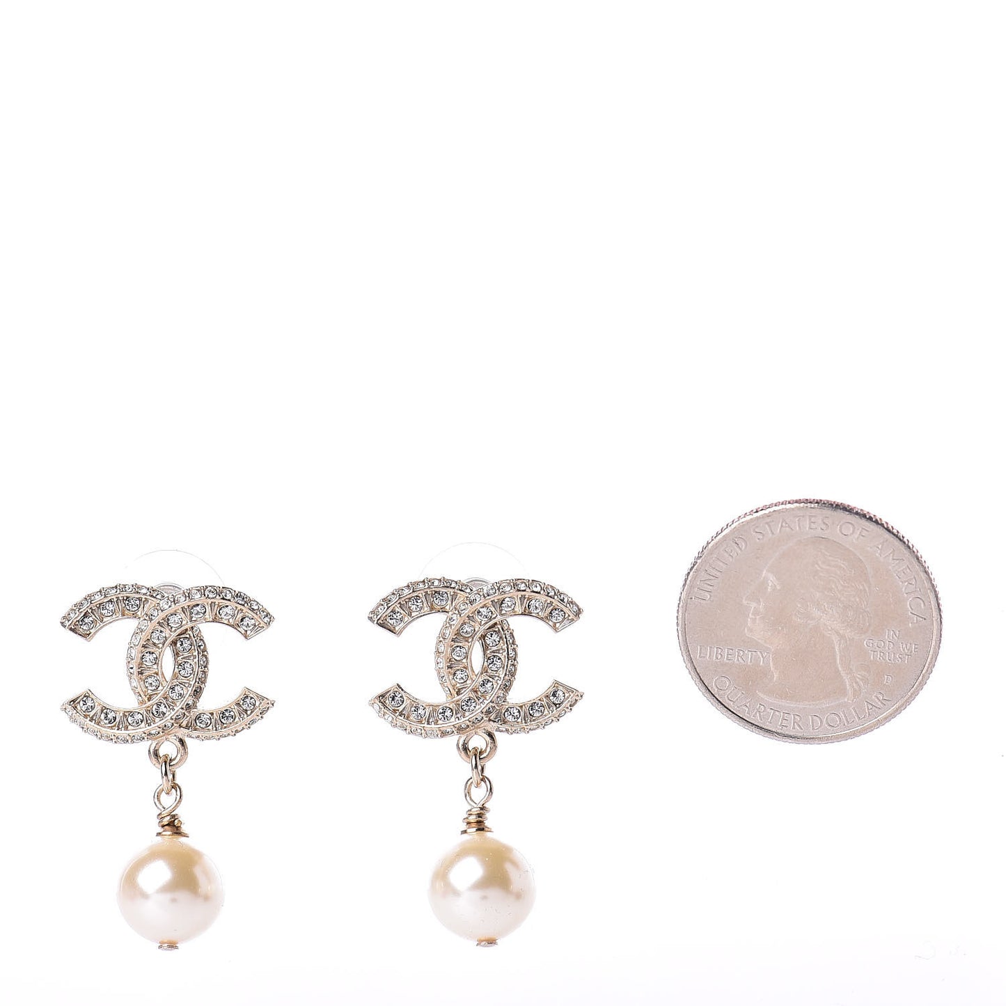 Crystal Pearl CC Drop Earrings Gold