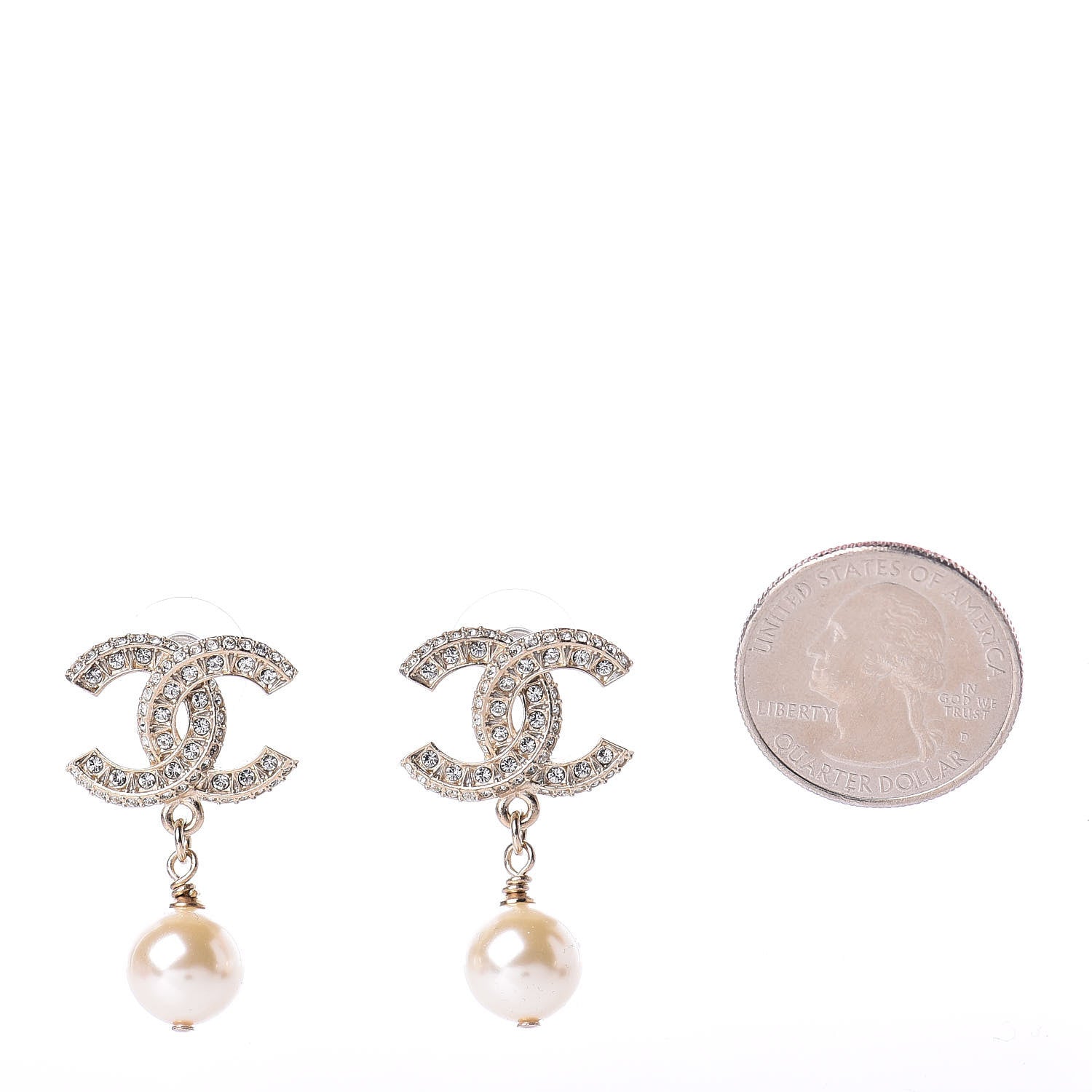 Chanel Crystal Pearl CC Drop Earrings Gold 2 of 5