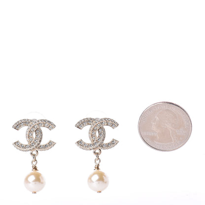Chanel Crystal Pearl CC Drop Earrings Gold 2 of 5