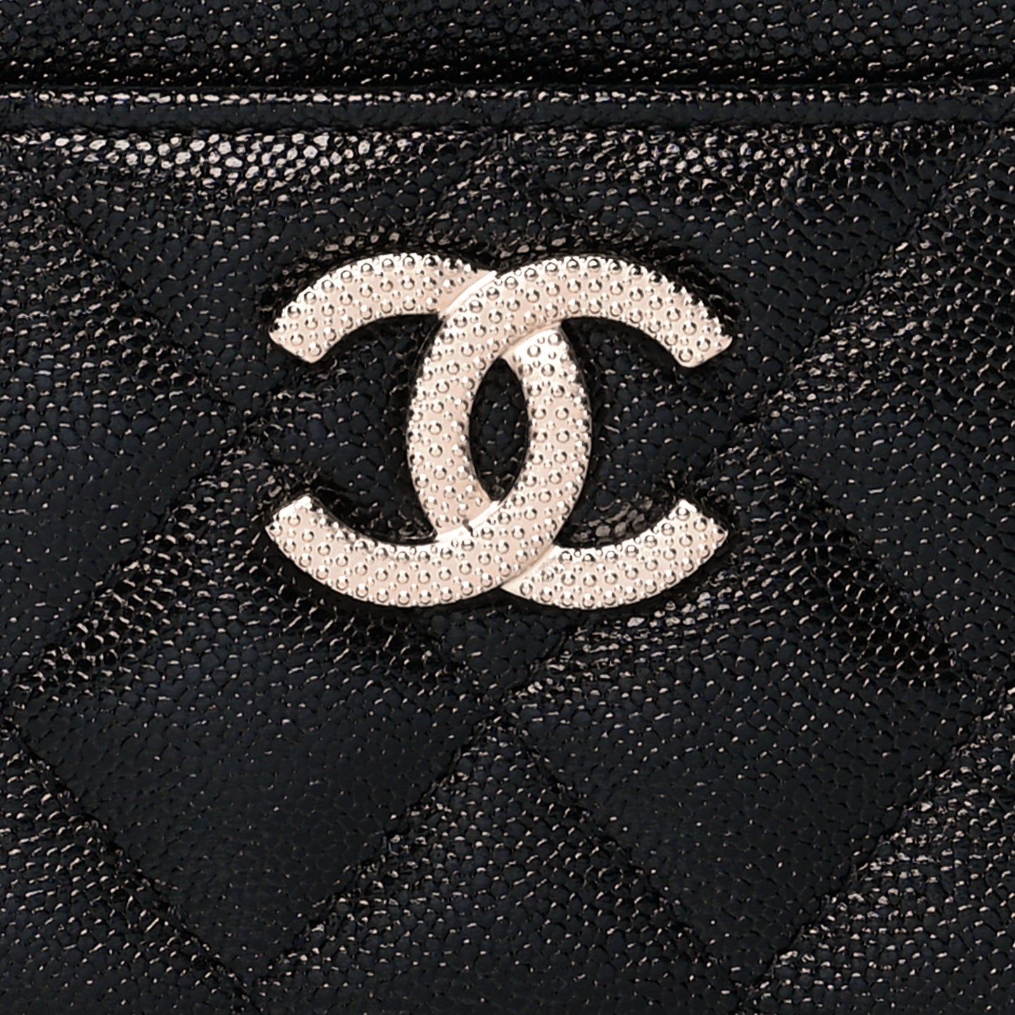 Caviar Quilted Studded CC Card Holder Black