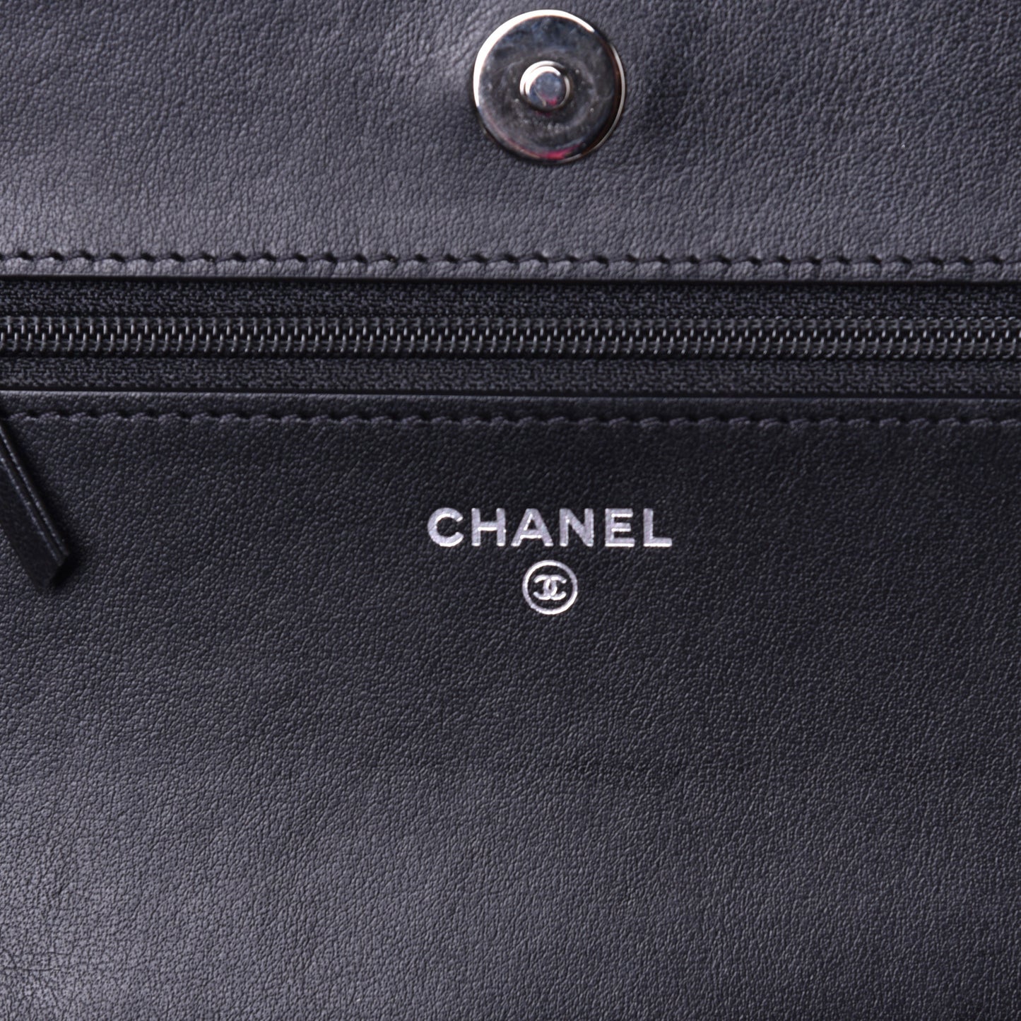 Goatskin Camellia Embossed Wallet on Chain WOC Black