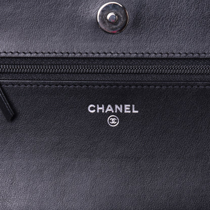 Chanel Goatskin Camellia Embossed Wallet on Chain WOC Black 6 of 9
