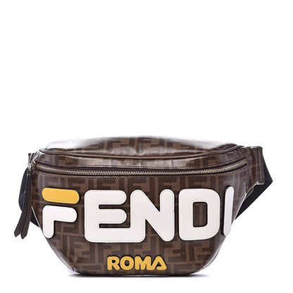 Fendi X FILA Glazed Fabric Vitello Century FF 1974 Mania Belt Bag Mogano Panna White 1 of 11