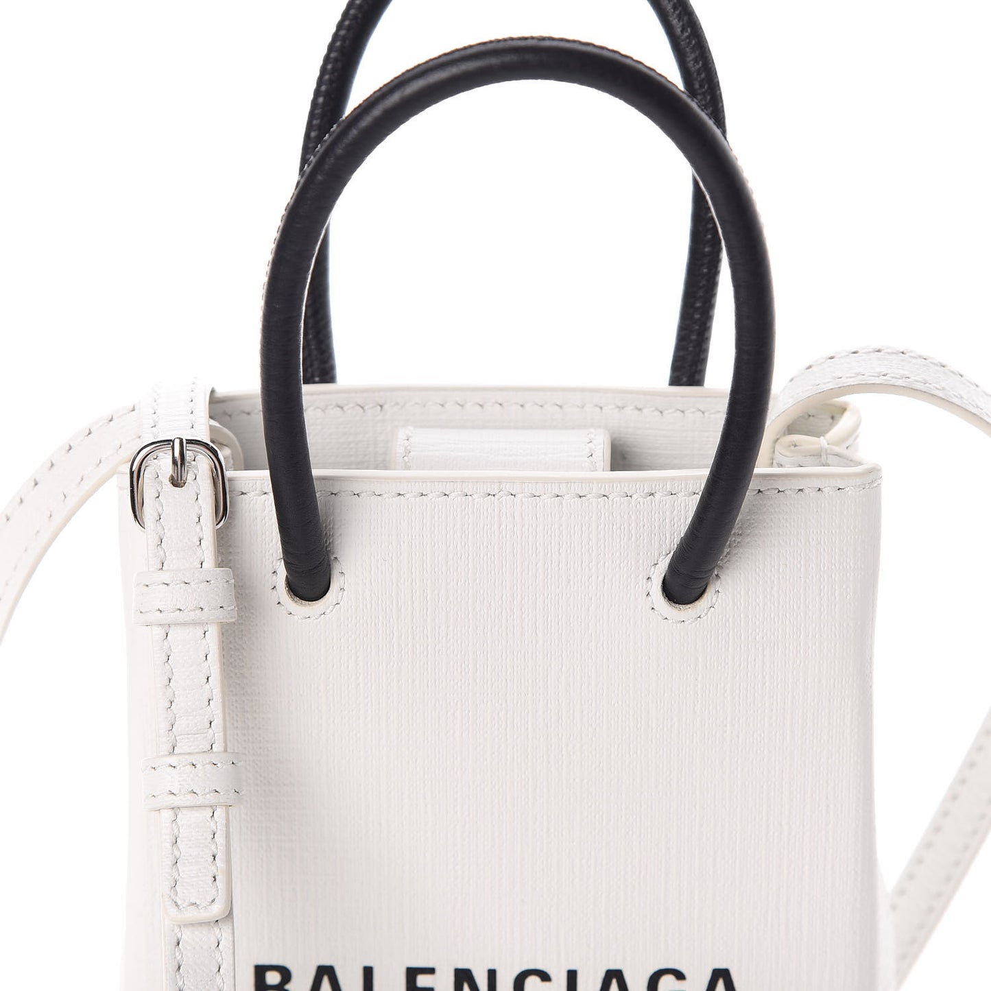 Squared Calfskin Logo Shopping Phone Holder Bag White