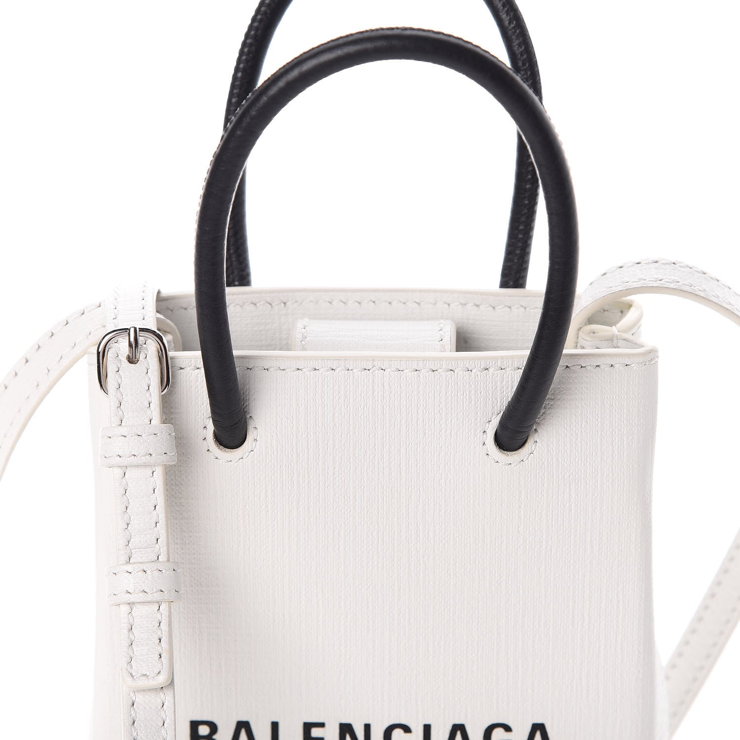 Balenciaga Squared Calfskin Logo Shopping Phone Holder Bag White 9 of 9