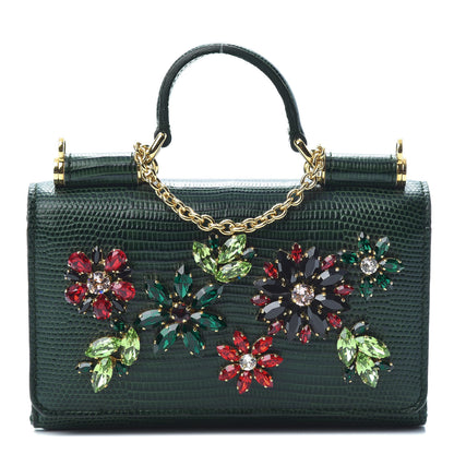 Dolce & Gabbana Lizard Calfskin Embossed Crystal Wallet On Chain Green 1 of 11