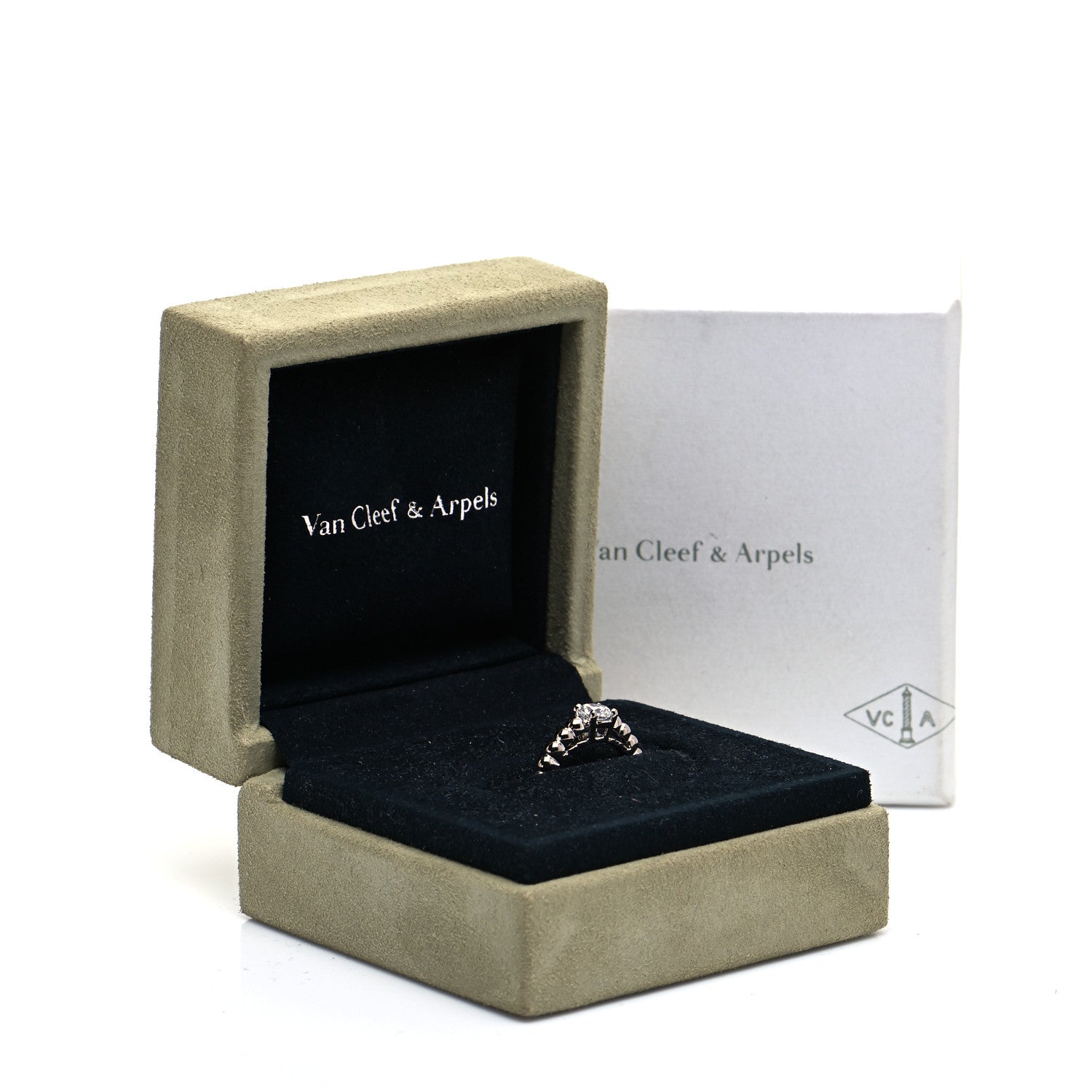 Van Cleef & Arpels Platinum Diamond .53ct Perlee Solitaire Engagement Ring 49 4.75 9 of 9