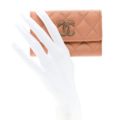 Chanel Caviar Metal Perforated Quilted CC Flap Card Holder Beige 2 of 8