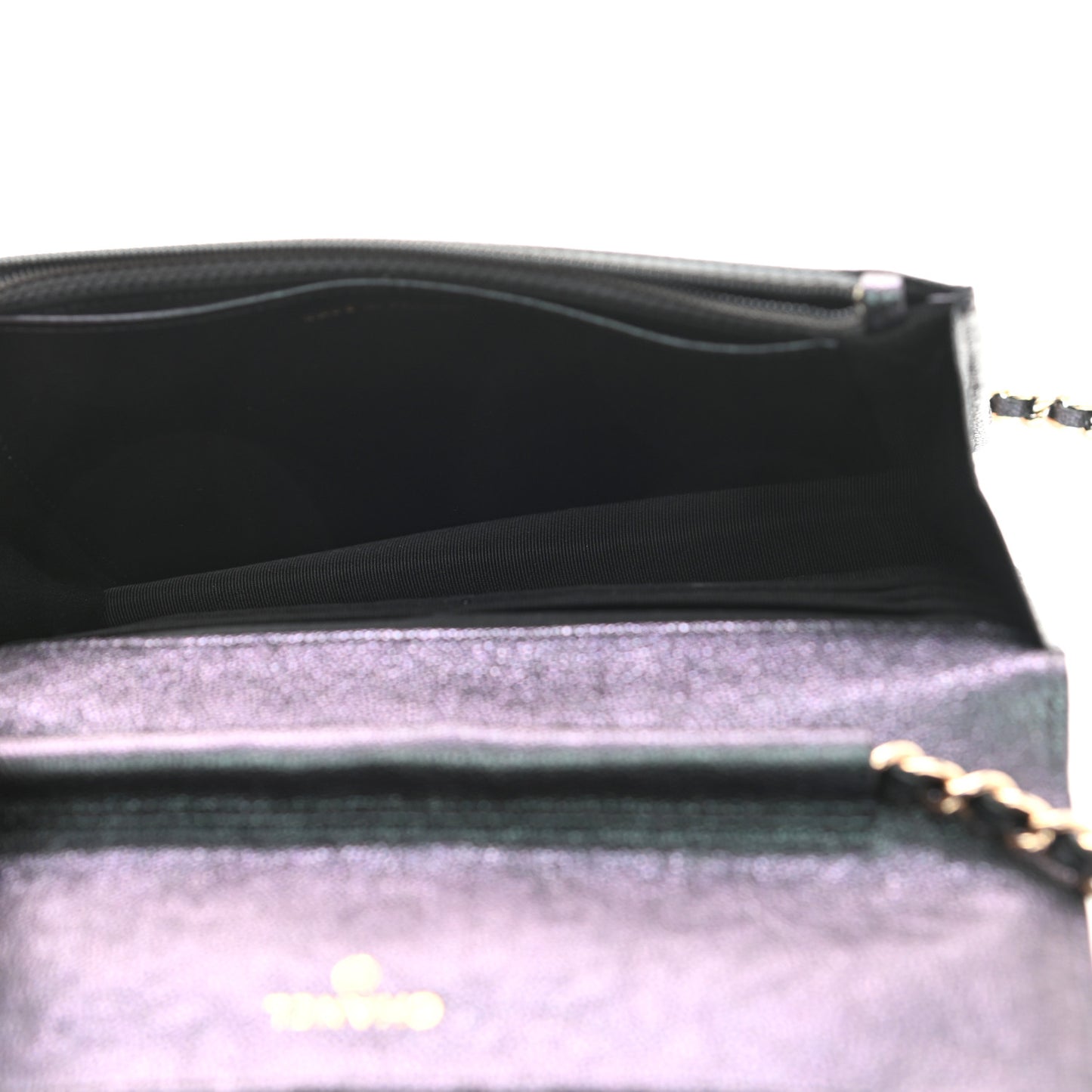 Iridescent Caviar Quilted Wallet On Chain WOC Black