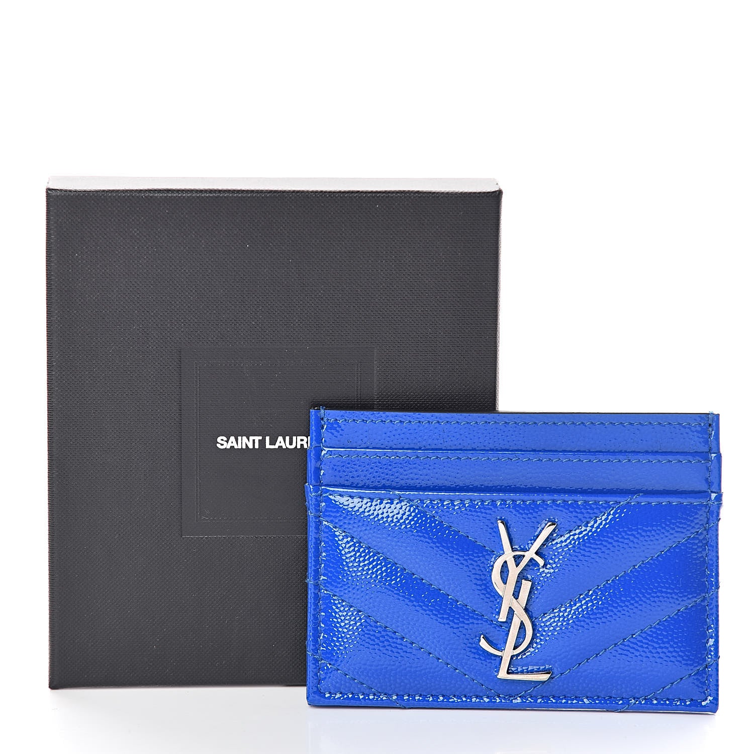 Saint Laurent Patent Grain De Poudre Matelasse Monogram Credit Card Case Blue Majorelle 8 of 8