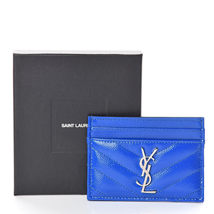 Saint Laurent Patent Grain De Poudre Matelasse Monogram Credit Card Case Blue Majorelle 8 of 8