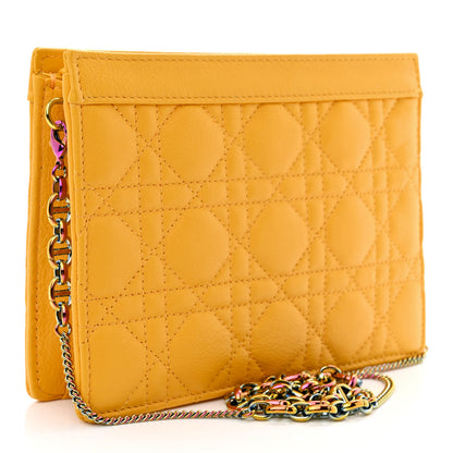 Christian Dior Calfskin Cannage Caro Zipped Pouch With Chain Sunny 3 of 11