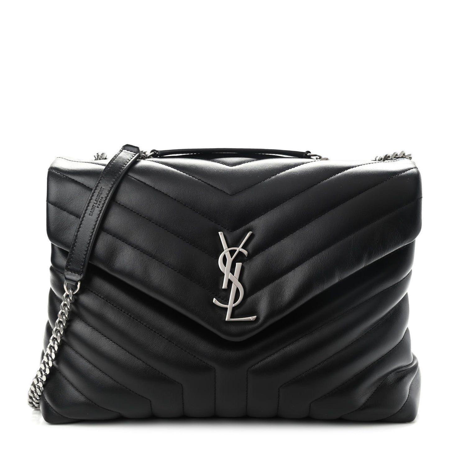 Calfskin Y Quilted Monogram Medium Loulou Chain Satchel Black
