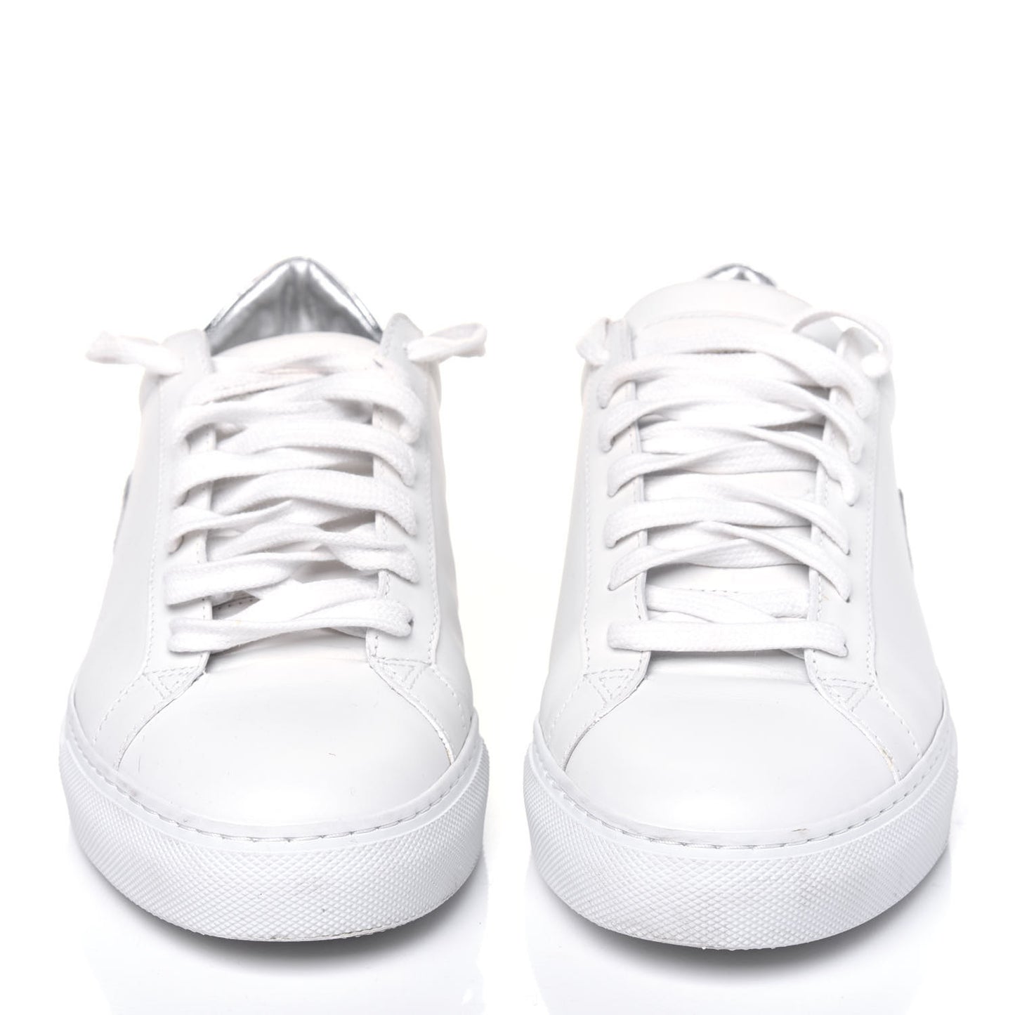Calfskin Reverse Logo Womens Urban Street Sneakers 39.5 White Silver