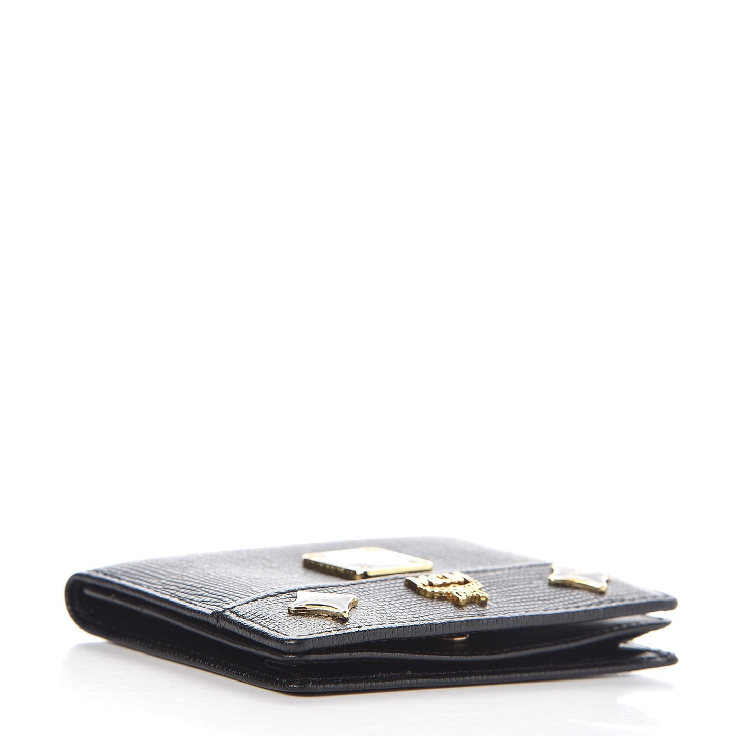 Calfskin Embellished Card Holder Black