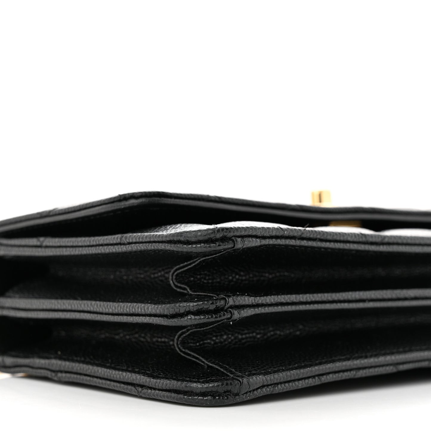 Shiny Caviar Quilted Flap Charm Wallet On Chain WOC Black