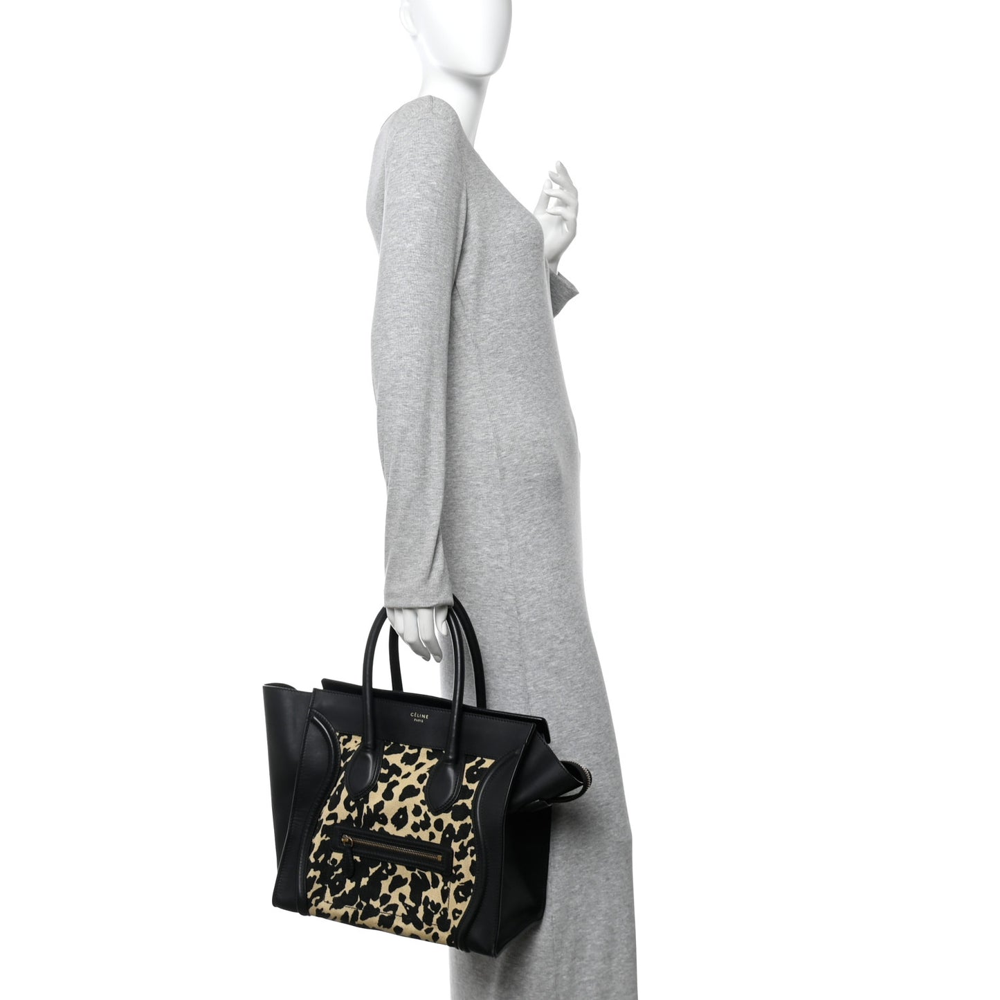 Canvas Smooth Calfskin Leopard Print Mini Luggage Black