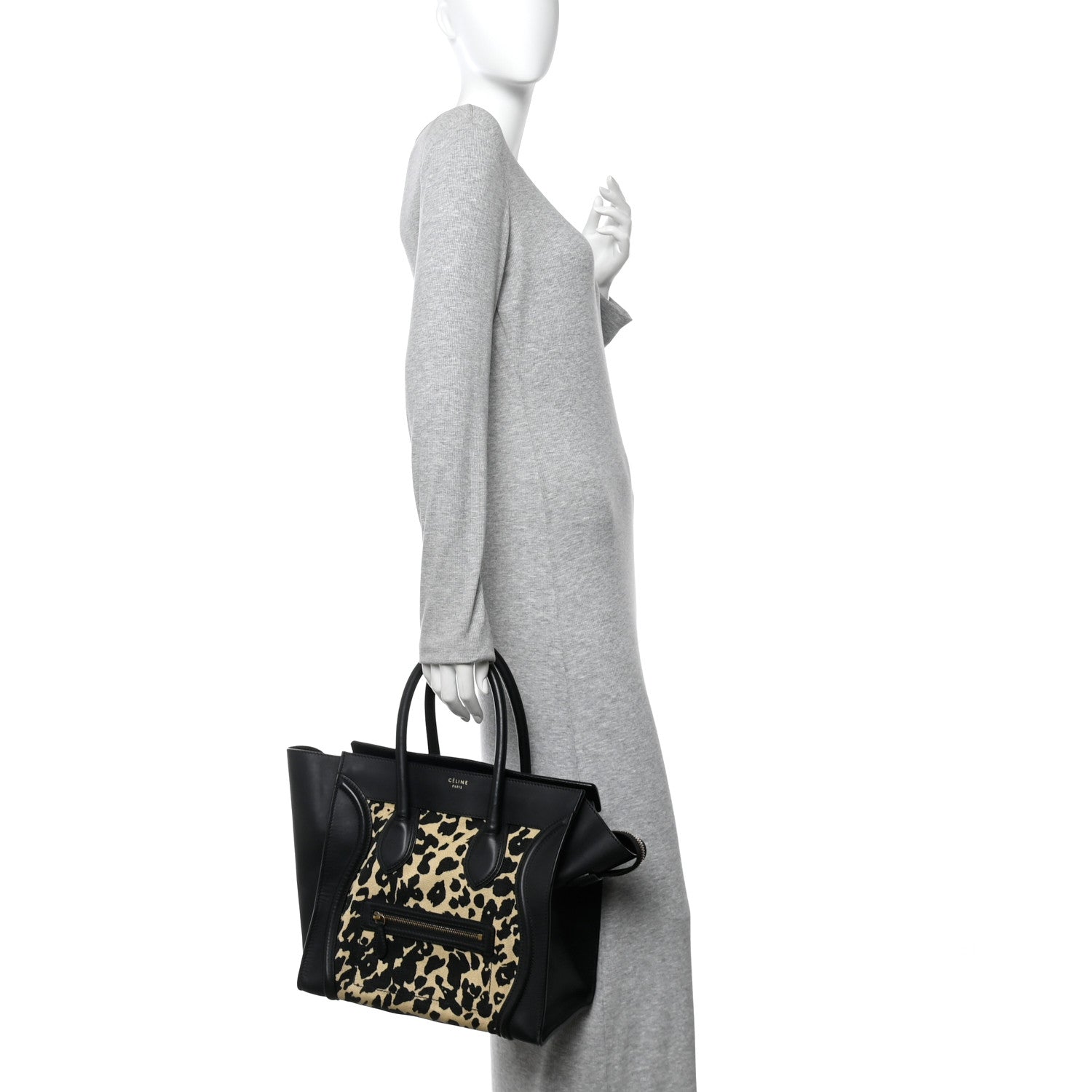 Celine Canvas Smooth Calfskin Leopard Print Mini Luggage Black 2 of 10