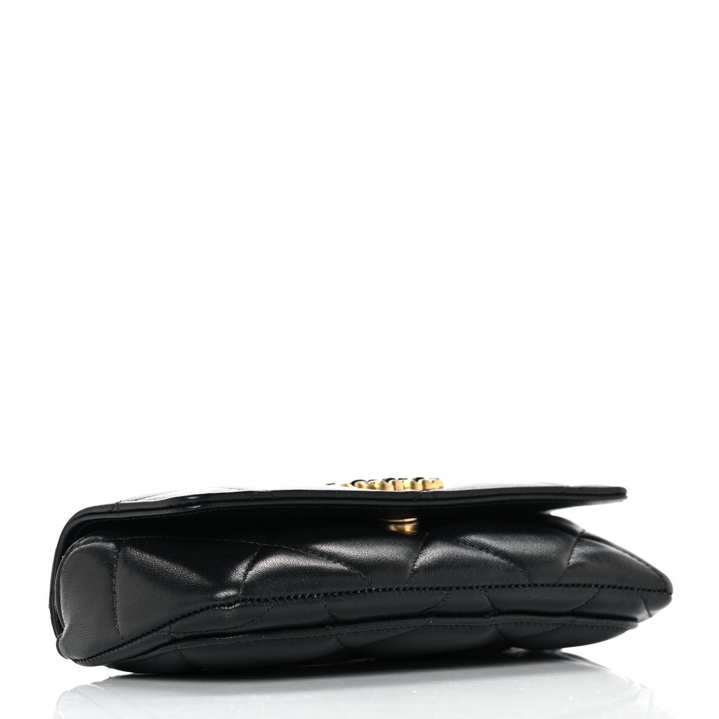 Goatskin Quilted Chanel 19 Glasses Case With Chain Black