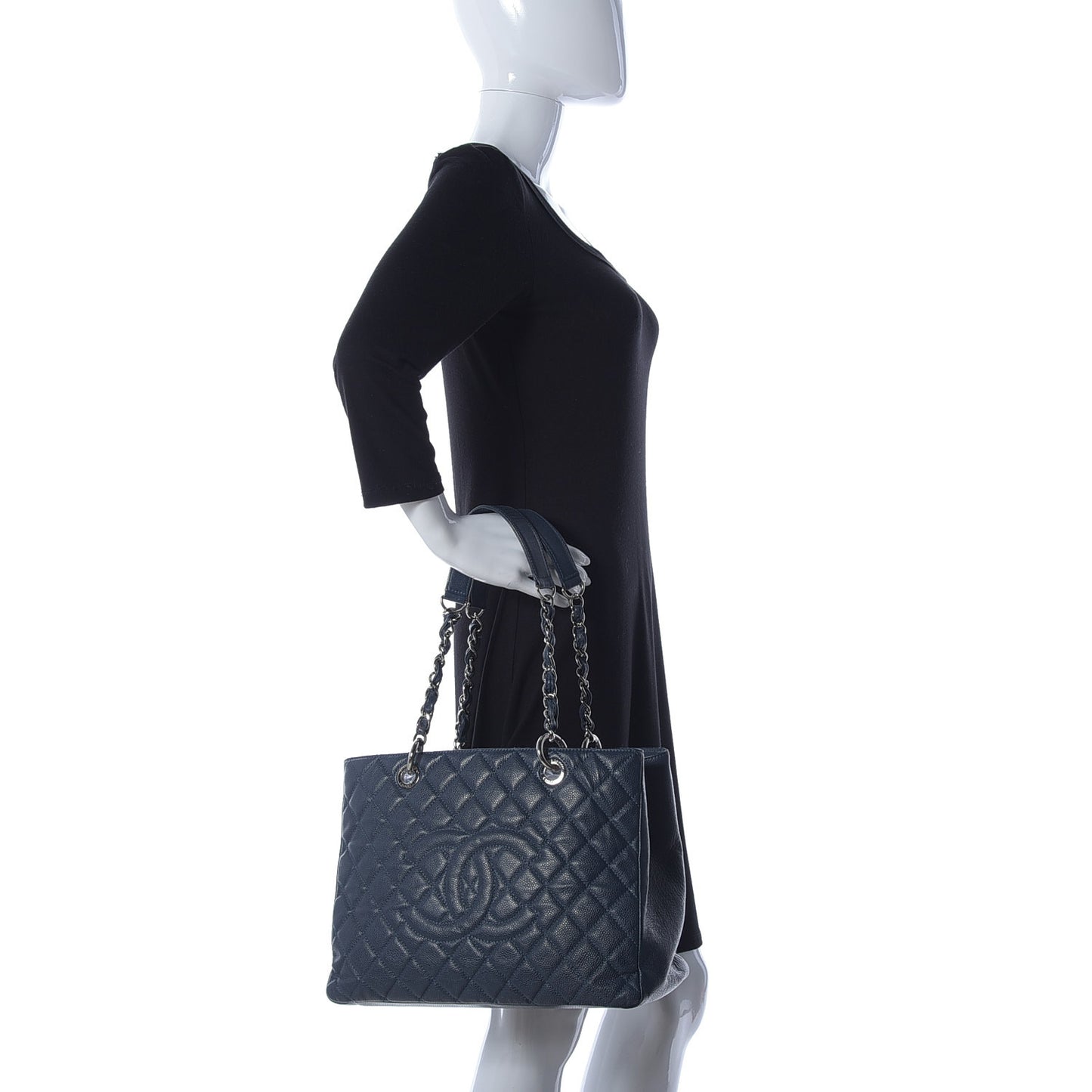 Caviar Quilted Grand Shopping Tote GST Dark Blue