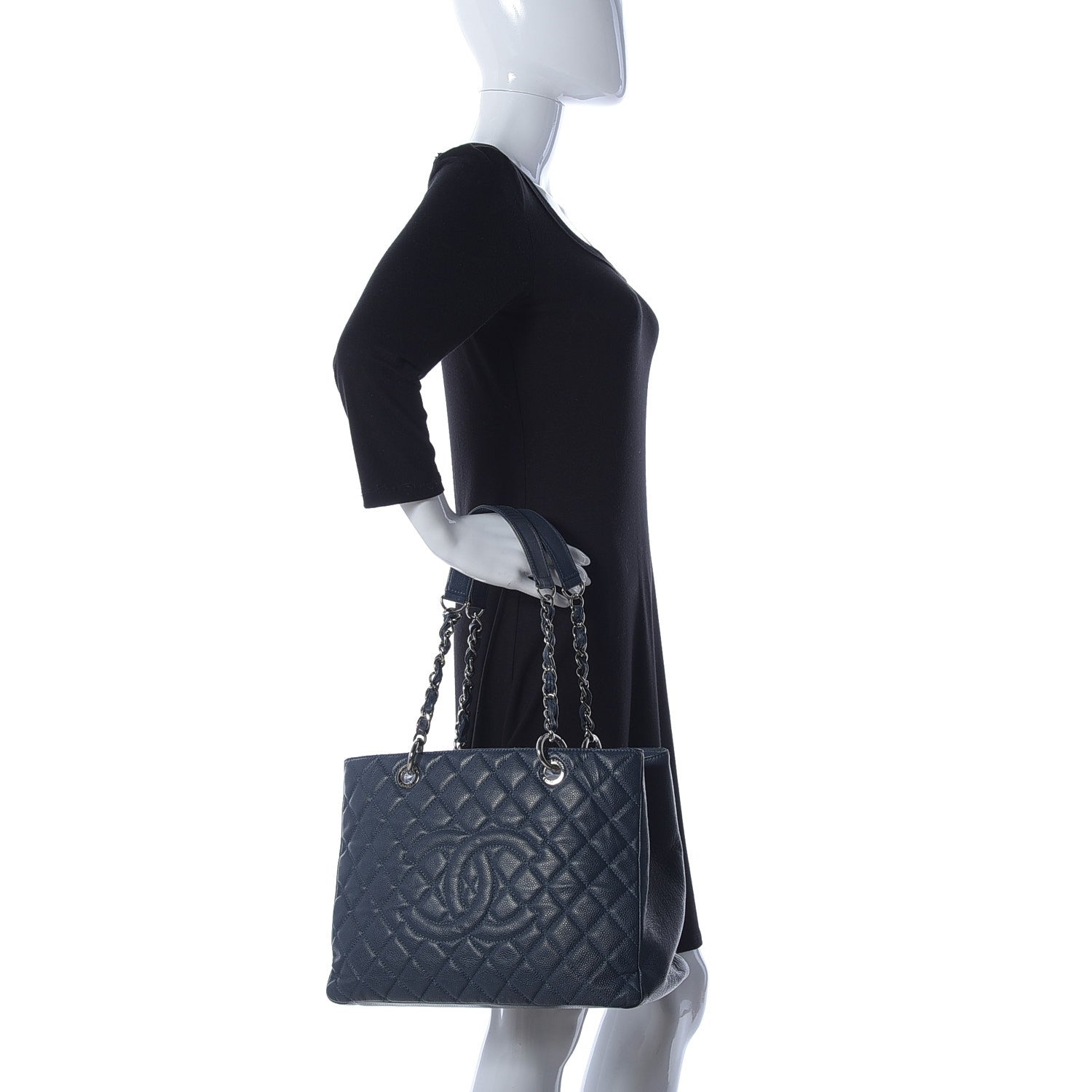 Chanel Caviar Quilted Grand Shopping Tote GST Dark Blue 2 of 11