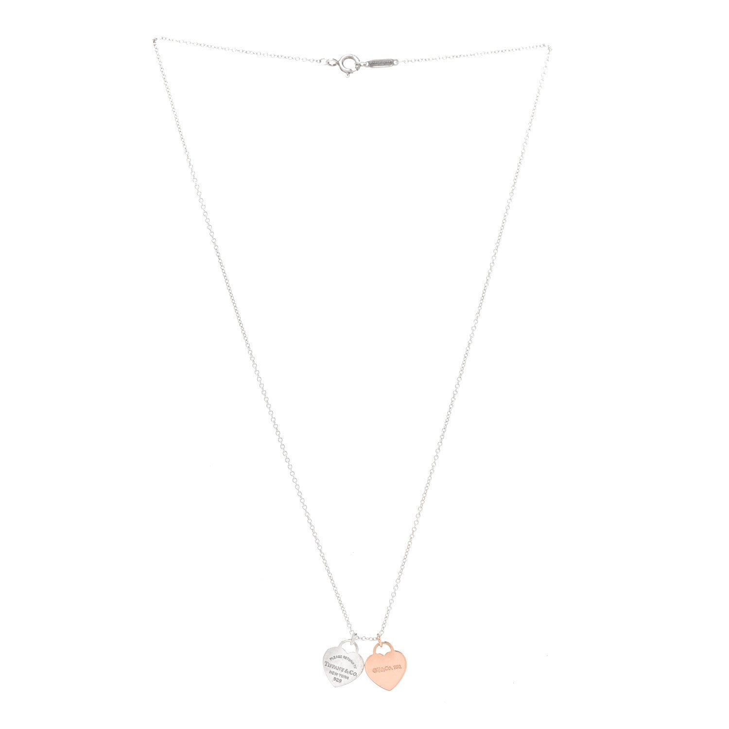 Tiffany Sterling Silver 18K Rose Gold Mini Return to Tiffany Double Heart Tag Pendant Necklace 3 of 5