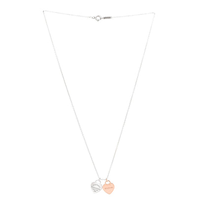 Tiffany Sterling Silver 18K Rose Gold Mini Return to Tiffany Double Heart Tag Pendant Necklace 3 of 5