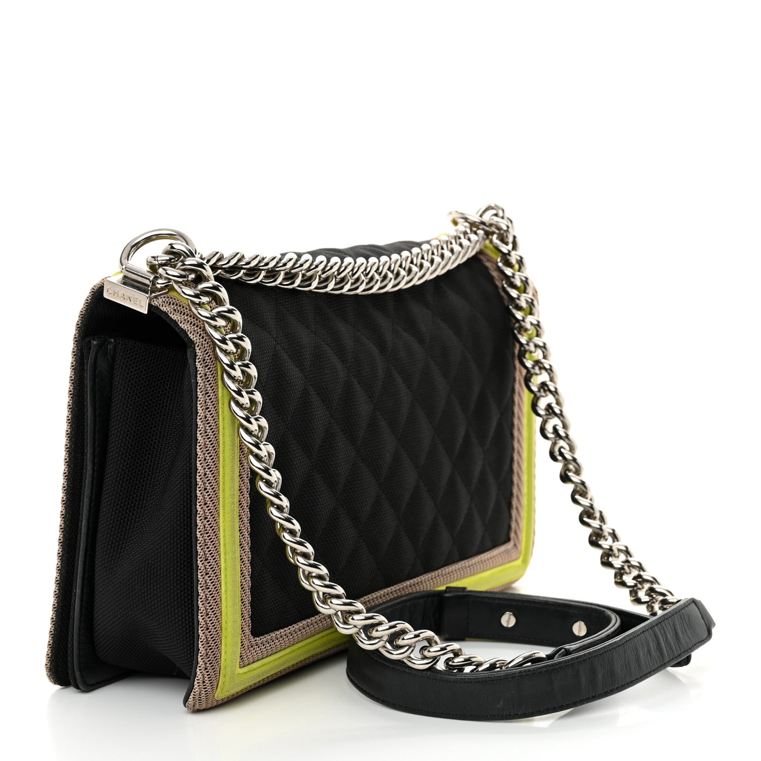 Chanel Canvas Quilted New Medium Fluo Boy Flap Black Grey Yellow 3 of 12