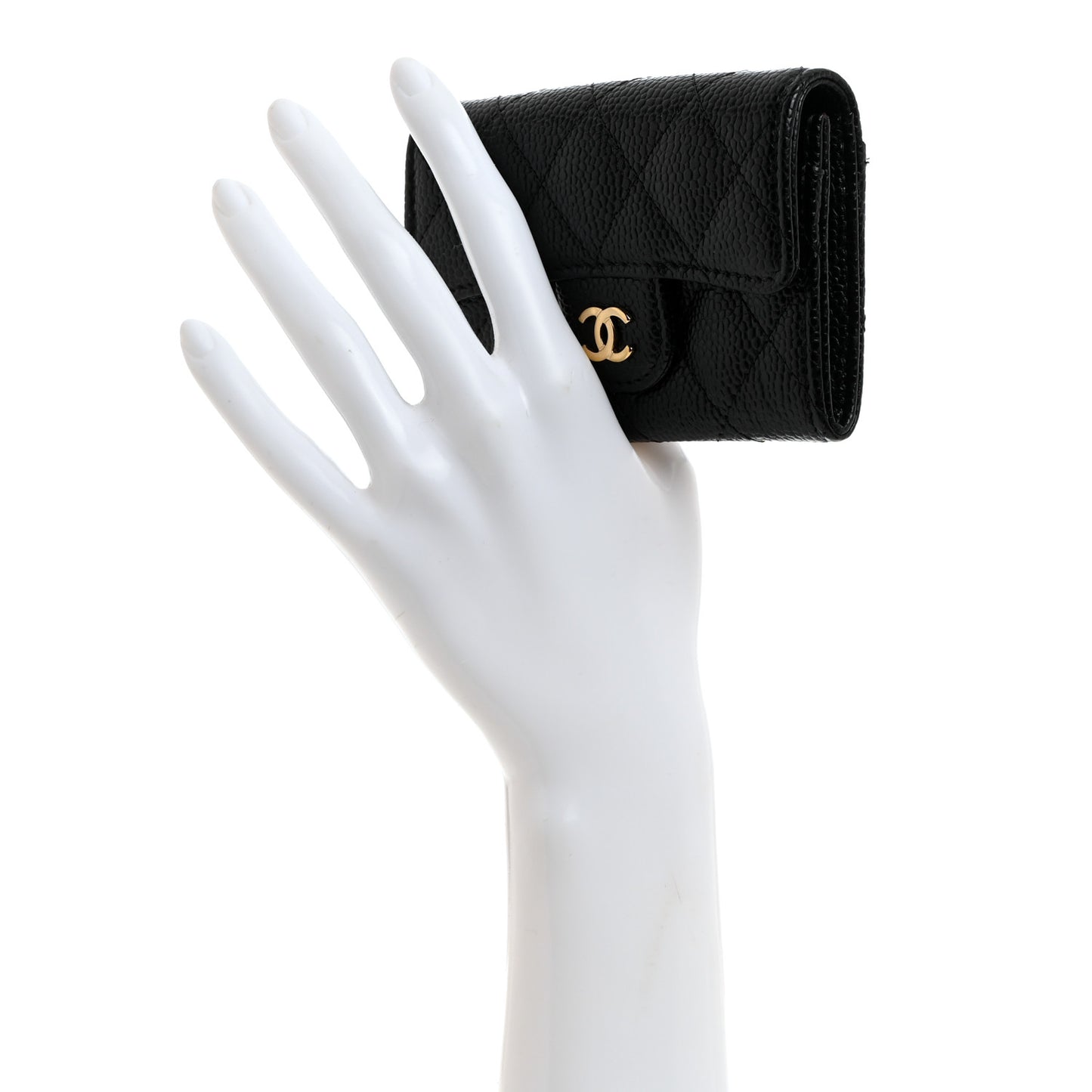 Caviar Quilted Flap Card Holder Wallet Black