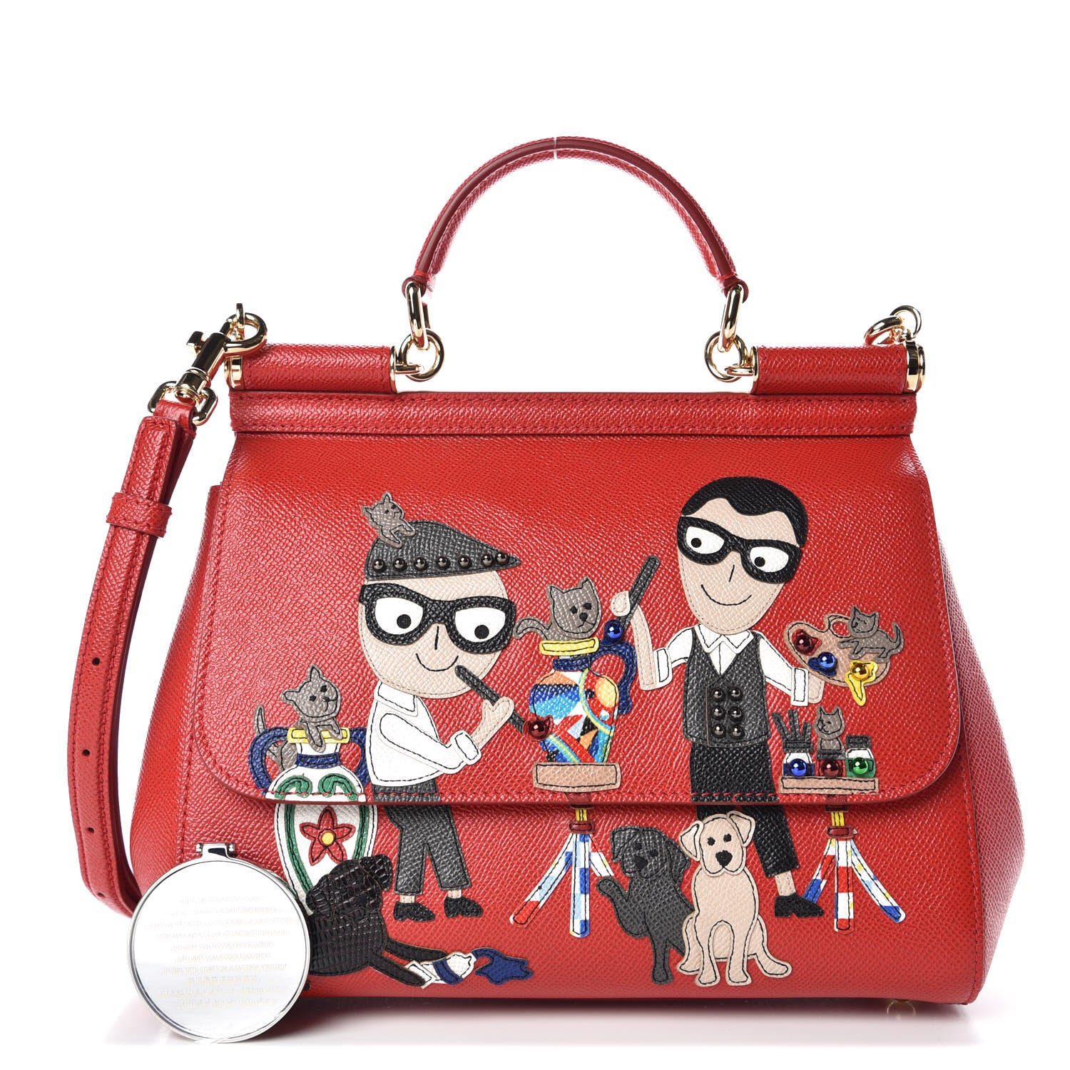 Dolce & Gabbana Dauphine Studded Medium DG Family Patch Miss Sicily Satchel Red 1 of 13