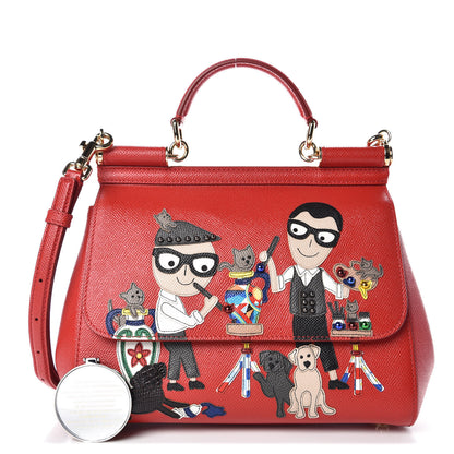 Dolce & Gabbana Dauphine Studded Medium DG Family Patch Miss Sicily Satchel Red 1 of 13