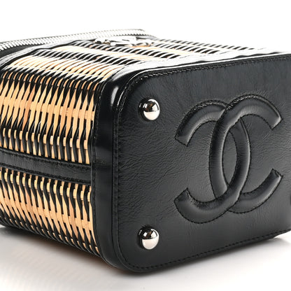 Chanel Calfskin Raffia Small Vanity Case Bag Black Beige 9 of 11