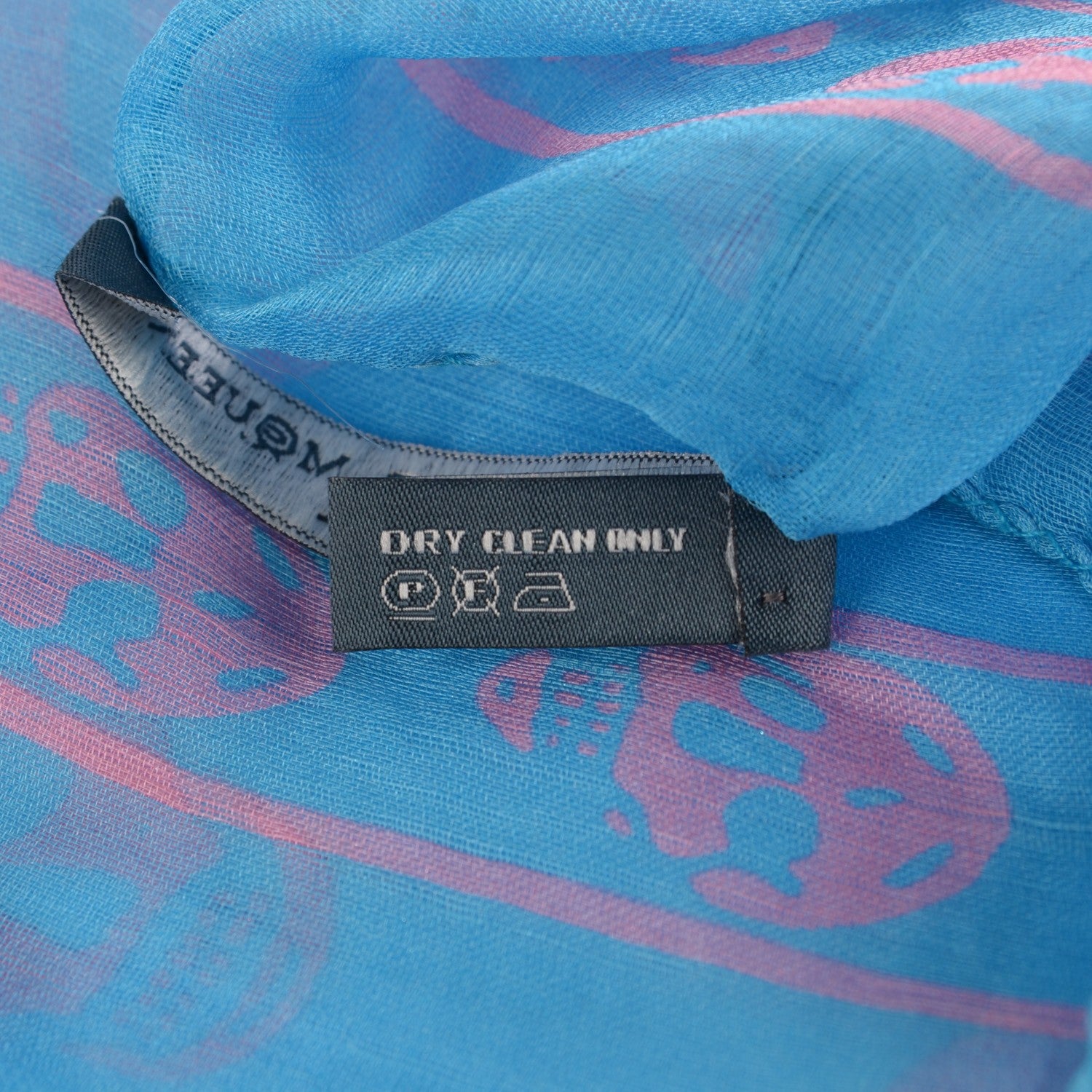 Alexander McQueen Silk Chiffon Skull Scarf Blue Pink 5 of 5