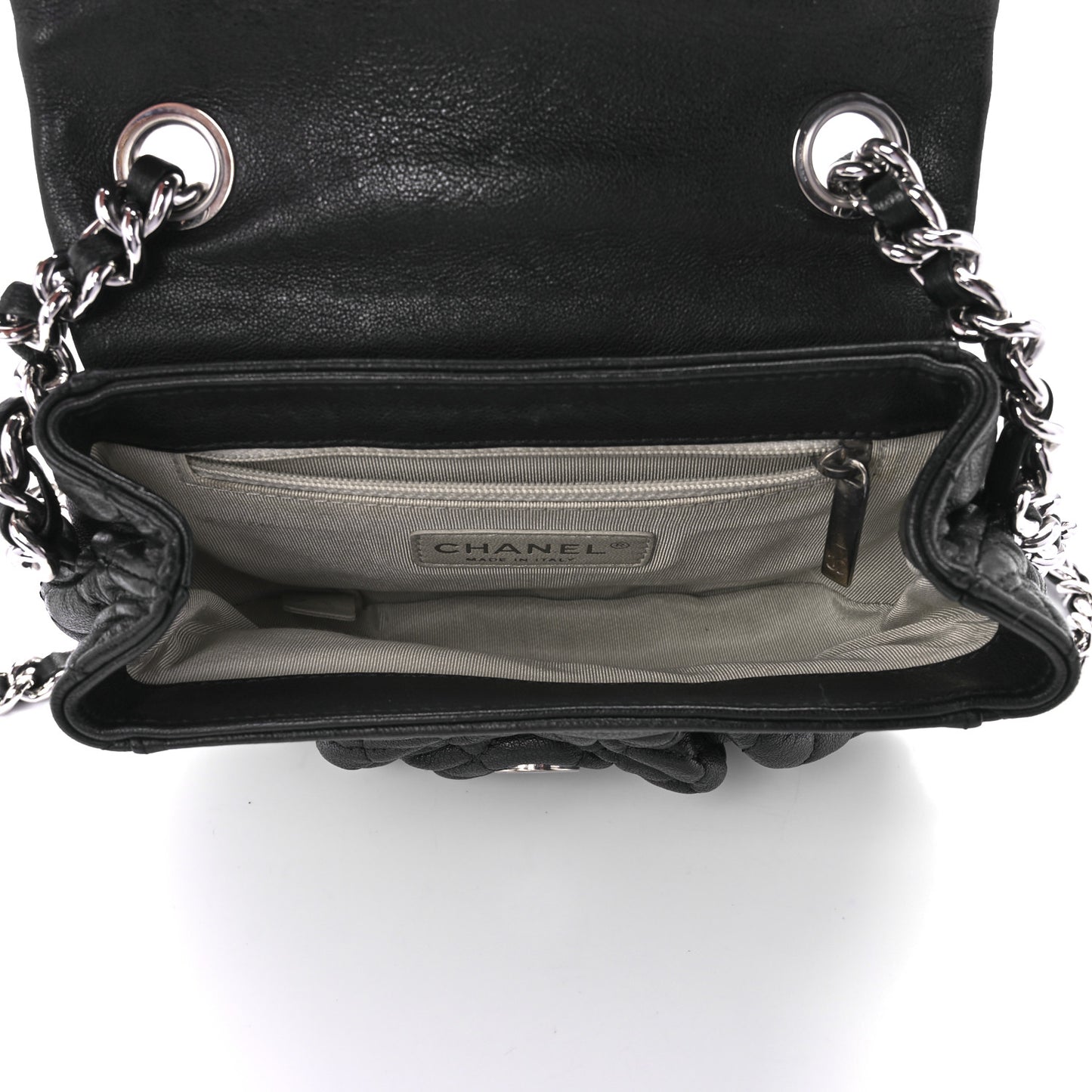 Washed Lambskin Quilted Mini Chain Around Flap Black