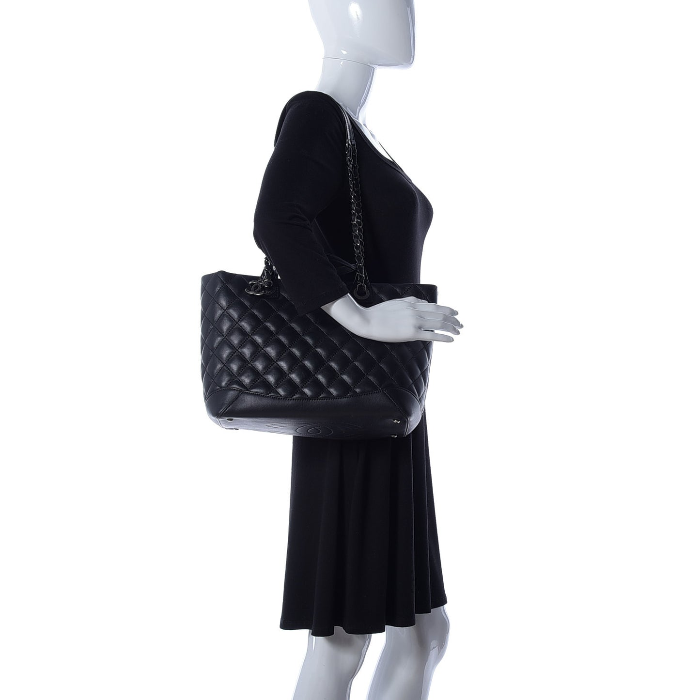 Calfskin Quilted Small Easy Shopping Tote Black
