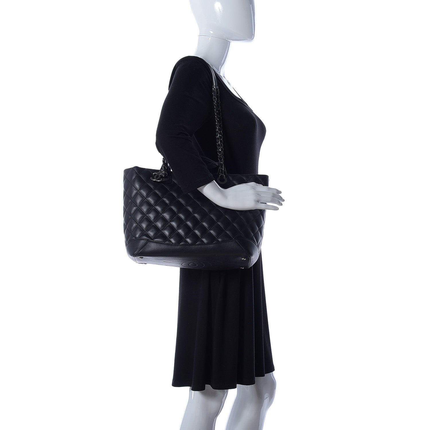 Chanel Calfskin Quilted Small Easy Shopping Tote Black 2 of 10