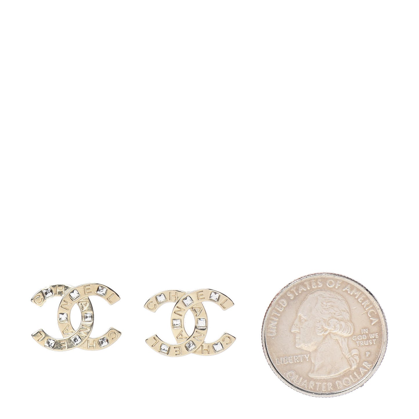 Crystal Metal CC Paris Button Stud Earrings Gold