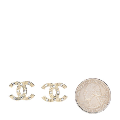 Chanel Crystal Metal CC Paris Button Stud Earrings Gold 2 of 5