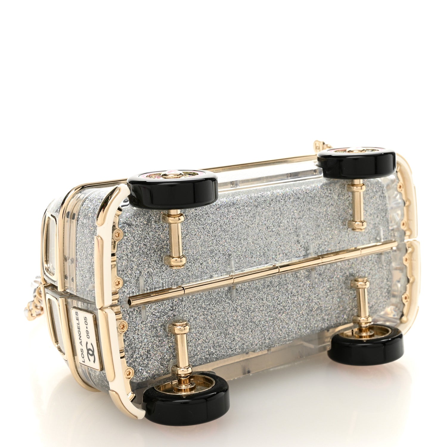 Chanel Plexiglass Crystal Glitter Los Angeles Mini Van Minaudiere Silver Gold Pink 4 of 12