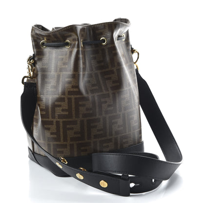 Fendi Glazed Fabric Vitello Grace F is Fendi FF 1974 Stamp Patch Grande Mon Tresor Bucket Bag Mogano Panna Black 2 of 8